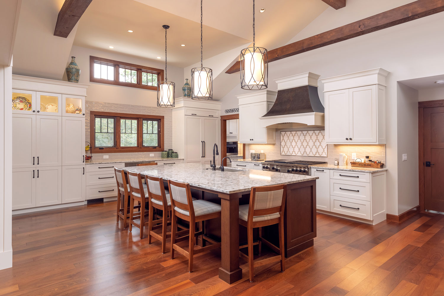 kitchen with timber ceiling beams