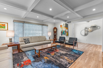 Updated Great Room with Coffered Ceiling