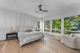 bedroom with board and batten accent wall